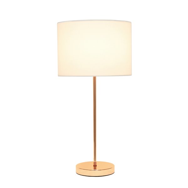 Simple Designs Stick Lamp with Fabric Shade - 22.4-in - Rose Gold Base and White Shade