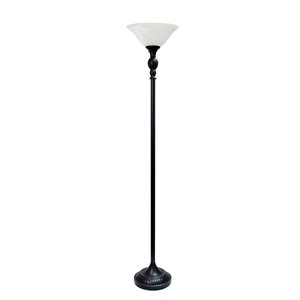 Lampadaire torchière avec abat-jour en verre marbré Elegant Designs, 1 lumière, 71 po, bronze et blanc