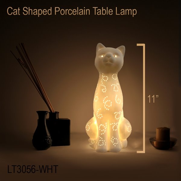 Simple Designs Porcelain Kitty Cat Shaped Animal Light Table Lamp - 12.2-in - White