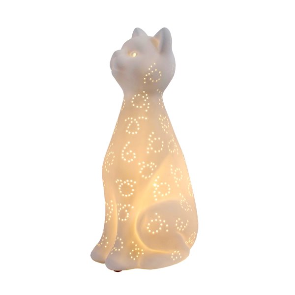 Simple Designs Porcelain Kitty Cat Shaped Animal Light Table Lamp - 12.2-in - White