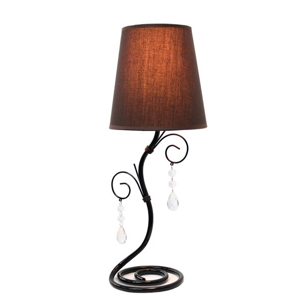 Simple Designs Twisted Vine Table Lamp with Fabric Shade and Hanging Crystals - 18.5-in - Black and Brown