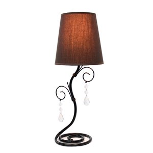 Simple Designs Twisted Vine Table Lamp with Fabric Shade and Hanging Crystals - 18.5-in - Black and Brown