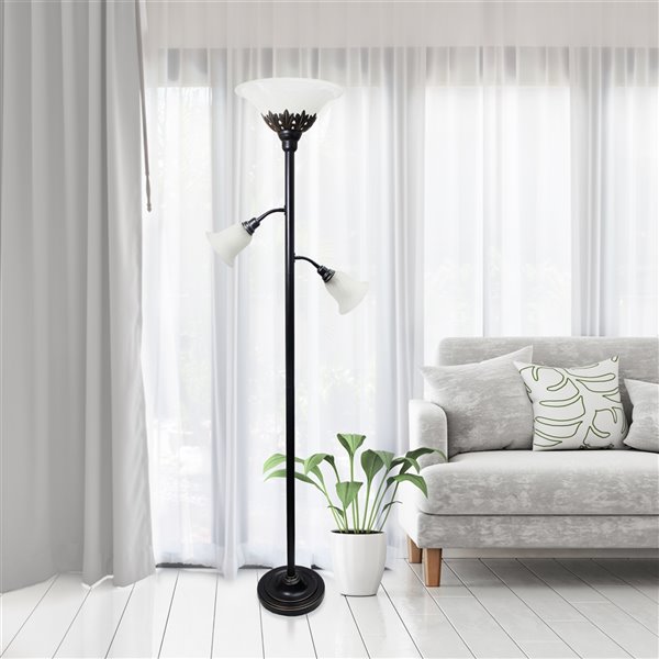 Elegant Designs 3-Light Floor Lamp with Scalloped Glass Shades - 71-in - Restoration Bronze and White