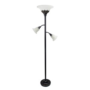 Lampadaire avec abat-jour en verre festonné Elegant Designs, 3 lampes, 71 po, bronze et blanc