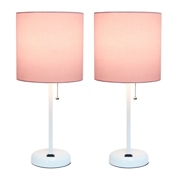 LimeLights 2-Piece Modern/Contemporary Standard Lamp Set with Pink Shades (2 Table Lamps) - White Fixtures