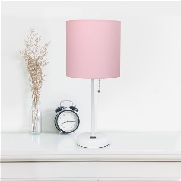 LimeLights 2-Piece Modern/Contemporary Standard Lamp Set with Pink Shades (2 Table Lamps) - White Fixtures