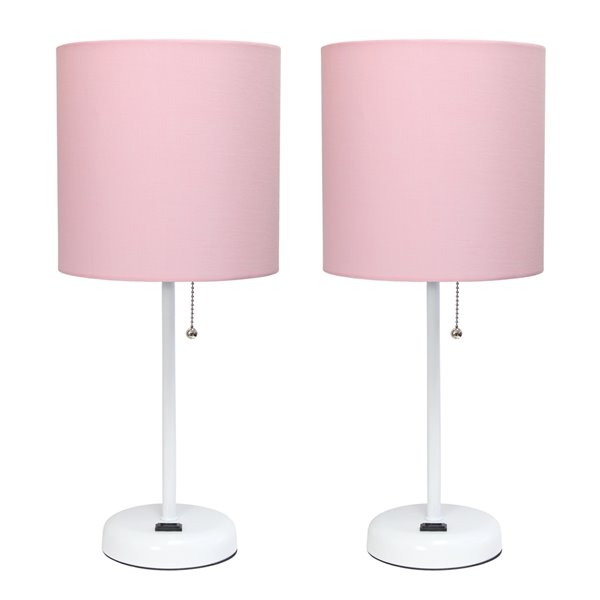 LimeLights 2-Piece Modern/Contemporary Standard Lamp Set with Pink Shades (2 Table Lamps) - White Fixtures