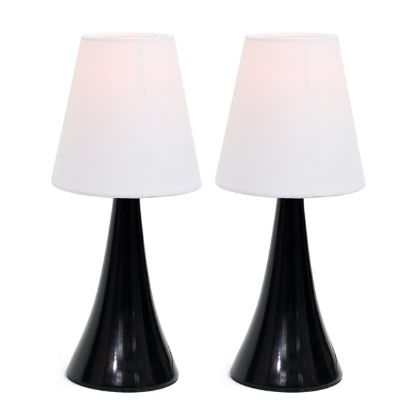 Simple Designs 2-Piece Modern/Contemporary Standard Lamp Set with White Shades (2 Table Lamps) - Black Fixtures