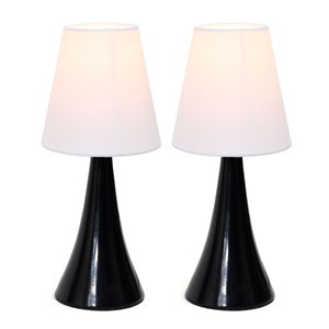 Simple Designs 2-Piece Modern/Contemporary Standard Lamp Set with White Shades (2 Table Lamps) - Black Fixtures