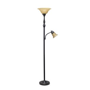 Lampadaire avec abat-jour en verre marbre Elegant Designs, 71 po, 2 lumières, bronze et ambre