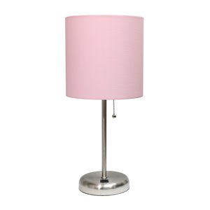 Lampe bâton avec port de charge USB et abat-jour en tissu LimeLights, 19,5 po, rose clair
