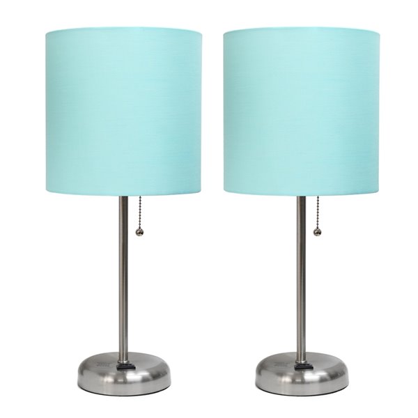 Ensemble moderne/contemporain de 2 lampes LimeLights, 2 lampes de table, abat-jour bleu, acier