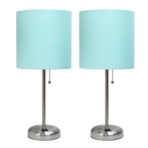 LimeLights 2-Piece Modern/Contemporary Standard Lamp Set with Blue Shades (2 Table Lamps) - Steel Fixtures