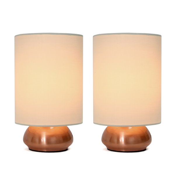 Simple Designs 2-Piece Modern/Contemporary Standard Lamp Set with Brown Shades (2 Table Lamps) - Copper Fixtures