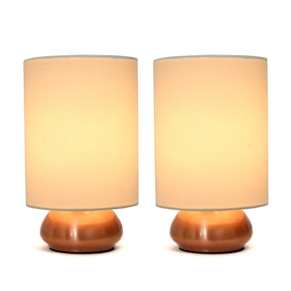 Simple Designs 2-Piece Modern/Contemporary Standard Lamp Set with Brown Shades (2 Table Lamps) - Copper Fixtures