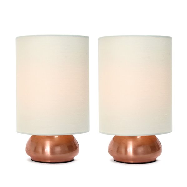 Simple Designs 2-Piece Modern/Contemporary Standard Lamp Set with Brown Shades (2 Table Lamps) - Copper Fixtures