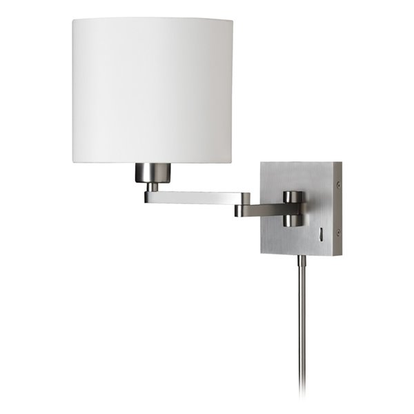 Dainotlite 12-in H Swing Arm Wall Lamp - Satin Chrome/White