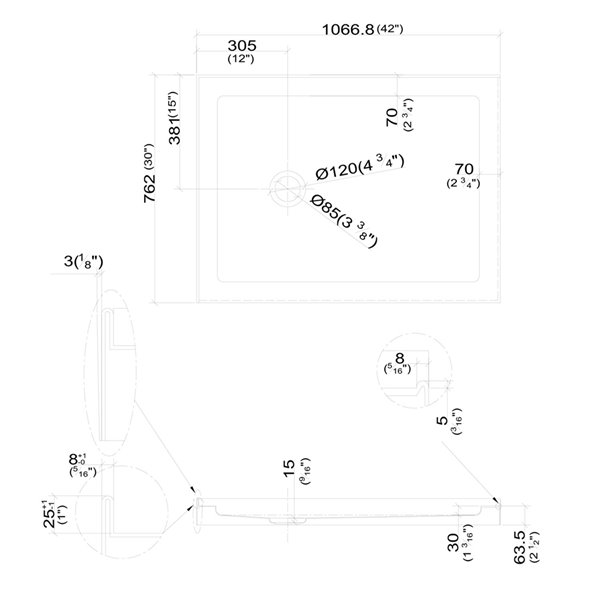 Turin Catane Shower Base - 42-in x 30-in - Left Drain