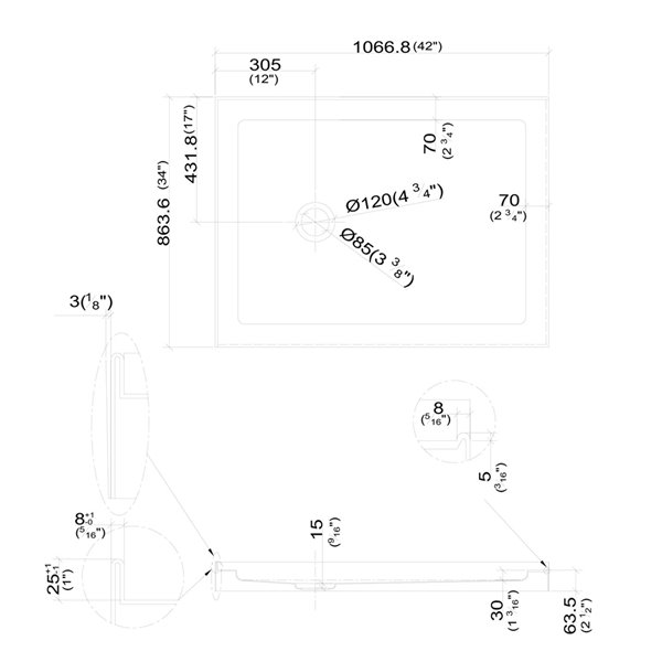 Turin Catane Shower Base - 42-in x 34-in - Left Drain