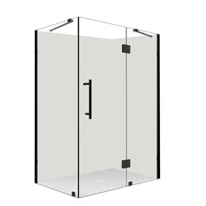 Porte de douche en coin à charnière La Catane par Turin 42 po x 34 po avec quincaillerie noir mat