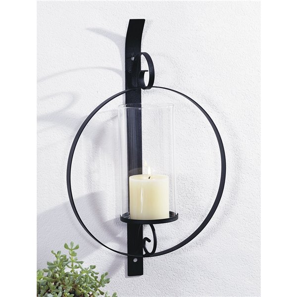 Artmaison Canada Orbit Ii Metal Wall Sconce With Glass 12 In X 18 Round Hanging Candle Holder Black Imp6893 Rona - Large Metal Wall Mounted Candle Holders