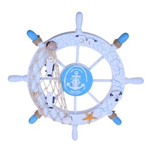 ArtMaison Canada 11-in Beach Wooden Boat Ship Steering Wheel - White with Rope  and Sea Shells