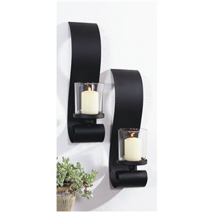 ArtMaison Canada Bold II Set of 2 Metal Wall Sconces With Glass, 14-in x 3.5-in Candle Holders, Black