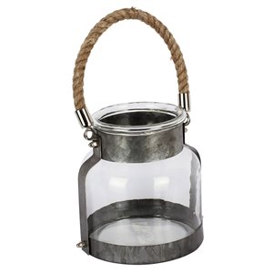 ArtMaison Canada 6-in x 6-in Iron Glass Candle Lantern, Grey Metal
