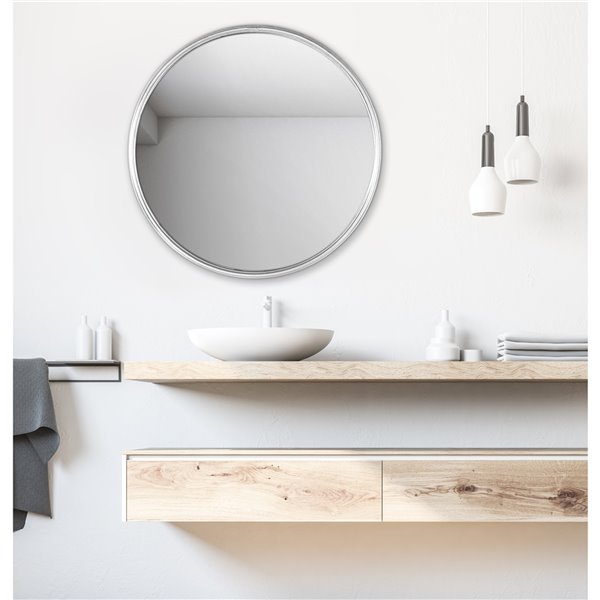Mirrorize Canada 31 5 In Round Silver, Round Silver Framed Bathroom Mirror