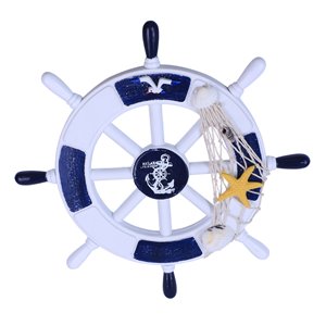 ArtMaison Canada 11-in Beach Wooden Boat Ship Steering Wheel - White with Rope