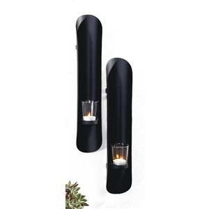 ArtMaison Canada Bold Set of 2 Metal Wall Sconces With Glass, 16-in x 3-in Hanging Candle Holders, Black