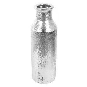 ArtMaison Canada Ceramic Narrow Round Vase 15 x 5-in, Silver