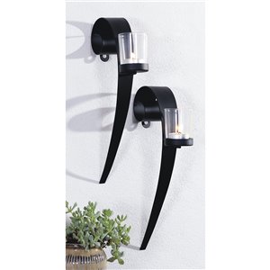 ArtMaison Canada Clef Set of 2 Metal Wall Sconces With Glass, 13-in x 2-in  Hanging Candle Holders, Black
