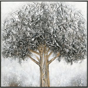 ArtMaison Canada Frameless 39.7-in H x 39.7-in W Floral Canvas Print - Winter Tree, Brown Gray and Off-White