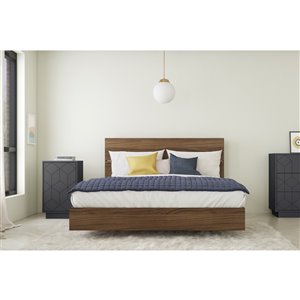 Nexera Vertigo 3-Piece Queen Size Bedroom Set - Walnut and Charcoal Gray