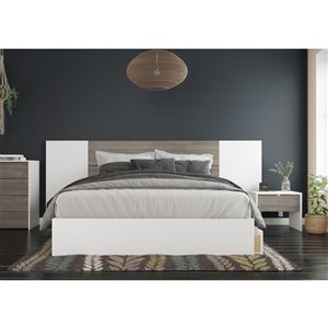 Nexera Shift 4-Piece Queen Size Bedroom Set - Bark Gray and White