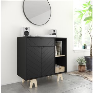 Nexera Gossip Sideboard with Accent Doors - Black and Birch Plywood