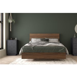 Nexera Vertigo 3-Piece Full Size Bedroom Set - Walnut and Charcoal Gray