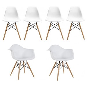 Nicer Interior Eiffel Dining Chair Set - White/Natural Wood - Set of 6