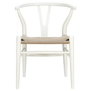 Nicer Interior Replica Hans Wegner Wishbone Dining Side Chair - White/Beige