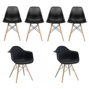 Nicer Interior Eiffel Dining Chair Set - Black/Natural Wood - Set of 6
