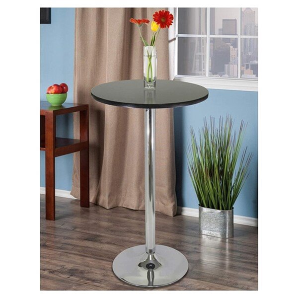 Nicer Interior Obsidian Round Bar Table - 24-in x 24-in - Chrome/Black