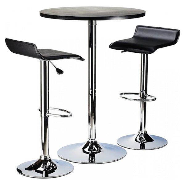 Nicer Interior Obsidian Round Bar Table - 24-in x 24-in - Chrome/Black