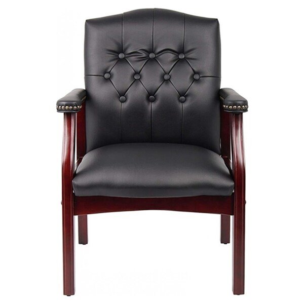 Nicer Interior Mahogany Wood and Black Vinyl Multi-Function Conference Chair