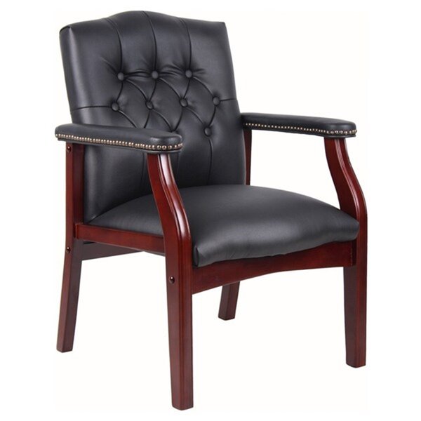 Nicer Interior Mahogany Wood and Black Vinyl Multi-Function Conference Chair
