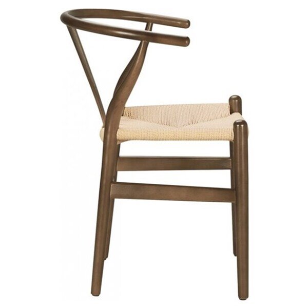 Nicer Interior Replica Hans Wegner Wishbone Dining Side Chair - Walnut/Beige