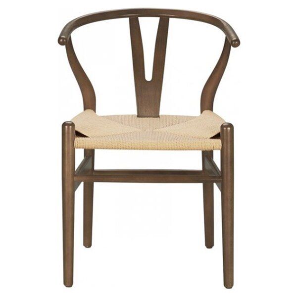 Nicer Interior Replica Hans Wegner Wishbone Dining Side Chair - Walnut/Beige