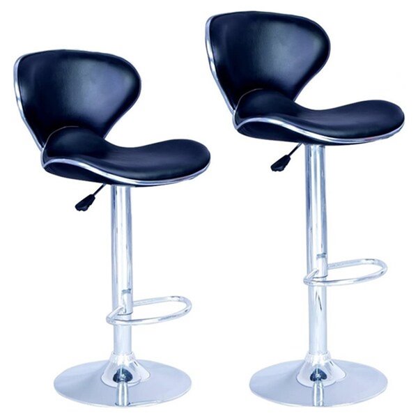 Nicer Interior Airlift Adjustable Swivel Stool  - Black Leather