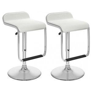 Nicer Interior Adjustable Swivel Stool - White Leather - Set of 2