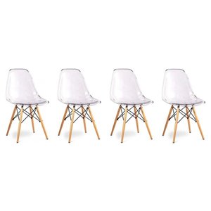 Nicer Interior Eiffel Dining Side Chair - Clear/Natural Wood - Set of 4